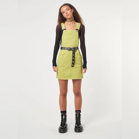 NWT Minga London Lime Green Plaid Dungaree Dress - Picture 3 of 6